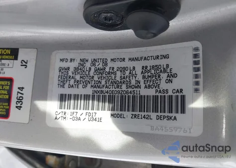 2009 Toyota Corolla S z USA, uszkodzony, nr VIN 1NXBU40E09Z064511